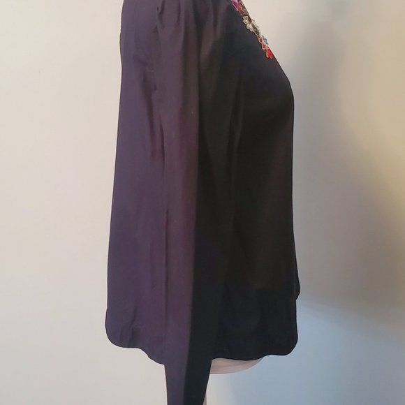 Gorgeous Colourful Bejewelled Applique Modest Blouse Black Long Puff Sleeve 8 - Picture 8 of 9